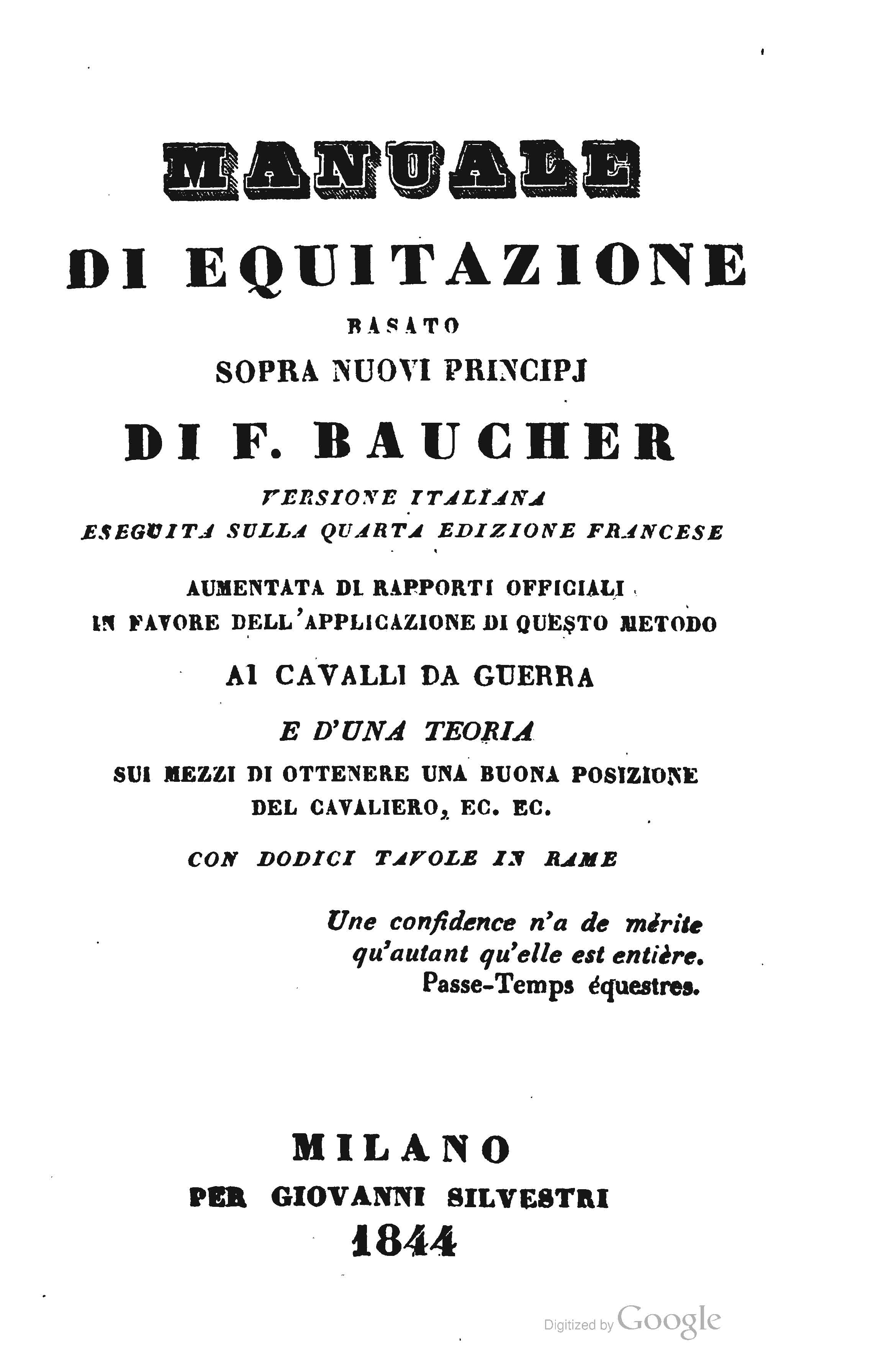 Manuale di Equitazione 1844